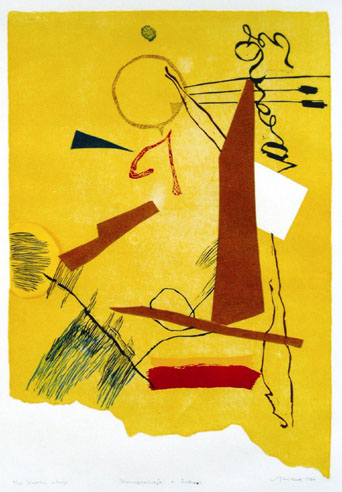 Kompozícia v žltom, farebný linoleorez, 1980
