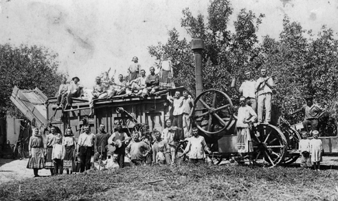 Tlačenie pšenice v Laliti. Rok 1937. Fotografiu poskytol Samo Valent.